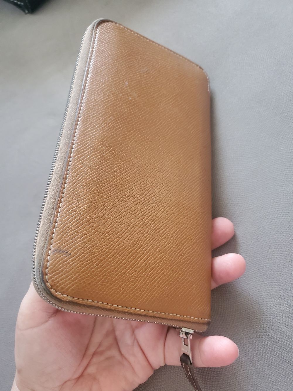 Hermes Authentic Silk Classique  Brown Leather  Long Wallet Womens